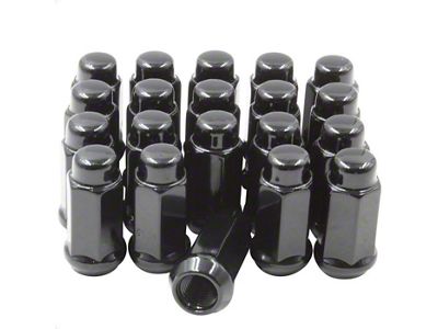 Black Chrome Long Bulge Acorn Lug Nut Kit; 1/2-Inch x 20; Set of 20 (94-01 RAM 1500)