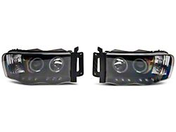 LED Halo Projector Headlights; Black Housing; Clear Lens (02-05 RAM 1500)