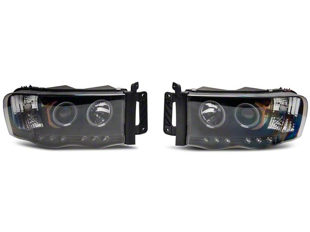 LED Halo Projector Headlights; Black Housing; Clear Lens (02-05 RAM 1500)