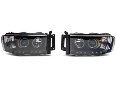 LED Halo Projector Headlights; Black Housing; Clear Lens (02-05 RAM 1500)