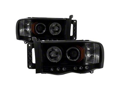 LED Halo Projector Headlights; Black Housing; Smoked Lens (02-05 RAM 1500)