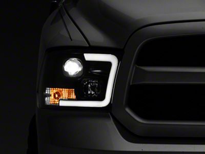 Version 2 Light Bar DRL Projector Headlights; Black Housing; Clear Lens (09-18 RAM 1500 w/ Factory Halogen Non-Projector Headlights)