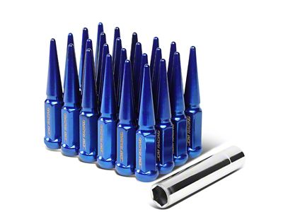 Blue Steel Spiked Lug Nuts; M14x1.5; Set of 24 (12-18 RAM 1500)