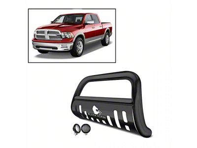 Bull Bar with 5.30-Inch Black Round Flood LED Lights; Black (09-18 RAM 1500, Excluding Rebel)