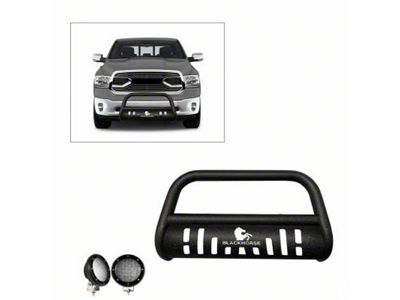 Bull Bar with Skid Plate and 5.30-Inch Black Round Flood LED Lights; Textured Black (09-18 RAM 1500, Excluding Rebel)
