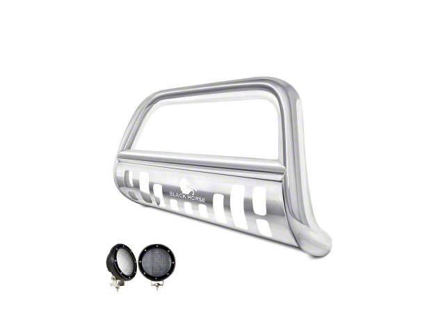 Bull Bar with 5.30-Inch Black Round Flood LED Lights; Stainless Steel (06-08 RAM 1500)