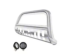Bull Bar with 5.30-Inch Black Round Flood LED Lights; Stainless Steel (19-24 RAM 1500, Excluding EcoDiesel, Rebel & TRX)