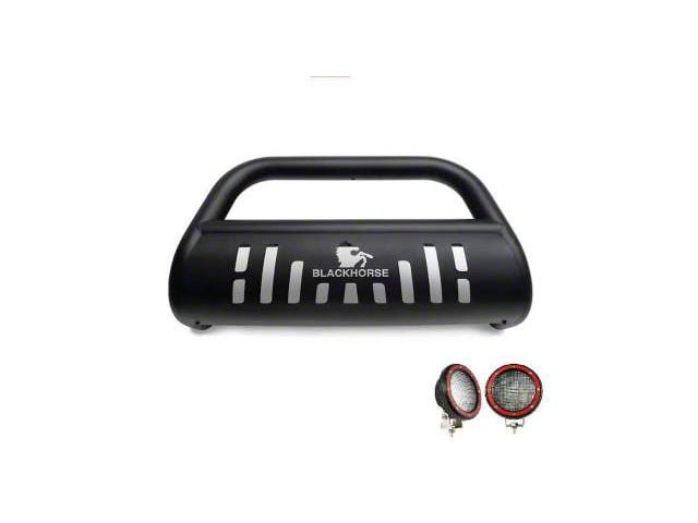 Bull Bar with 5.30-Inch Red Round Flood LED Lights; Black (19-24 RAM 1500, Excluding EcoDiesel, Rebel & TRX)