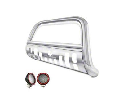 Bull Bar with 5.30-Inch Red Round Flood LED Lights; Stainless Steel (19-24 RAM 1500, Excluding EcoDiesel, Rebel & TRX)