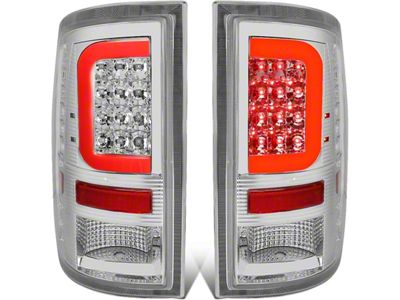 C-Bar LED Tail Lights; Chrome Housing; Clear Lens (09-18 RAM 1500 w/ Factory Halogen Tail Lights)