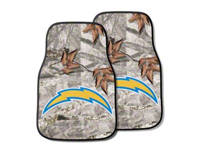Carpet Front Floor Mats with Los Angeles Chargers Logo; Camo (Universal; Some Adaptation May Be Required)