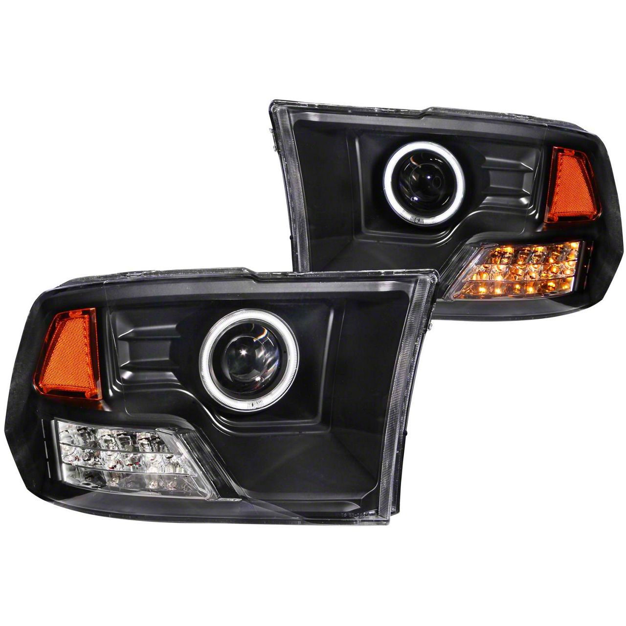 RAM 1500 CCFL Halo Projector Headlights; Black Housing; Clear Lens (09