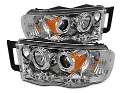 LED Halo Projector Headlights; Chrome Housing; Clear Lens (02-05 RAM 1500)