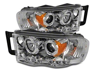 LED Halo Projector Headlights; Chrome Housing; Clear Lens (02-05 RAM 1500)