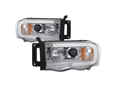 Version 2 Light Bar DRL Projector Headlights; Chrome Housing; Clear Lens (02-05 RAM 1500)