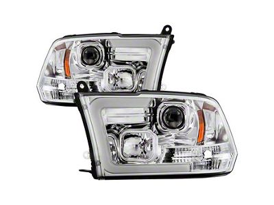 Version 2 Switchback Light Bar Projector Headlights; Chrome Housing; Clear Lens (09-18 RAM 1500 w/ Factory Halogen Non-Projector Headlights)