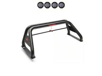 Classic Roll Bar for Tonneau Cover with 5.30-Inch Black Round Flood LED Lights; Black (09-18 RAM 1500)