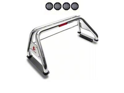 Classic Roll Bar for Tonneau Cover with 5.30-Inch Black Round Flood LED Lights; Stainless Steel (09-18 RAM 1500)