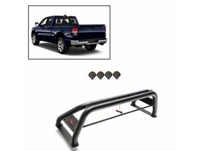 Classic Roll Bar with 7-Inch Black Round LED Lights; Black (09-18 RAM 1500 w/o RAM Box)