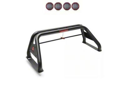 Classic Roll Bar for Tonneau Cover with 5.30-Inch Red Round Flood LED Lights; Black (09-18 RAM 1500)