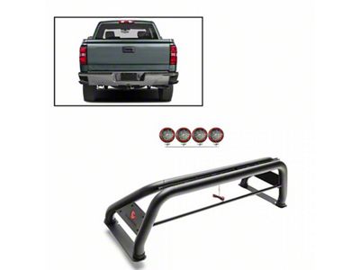 Classic Roll Bar with 5.30-Inch Red Round Flood LED Lights; Black (02-24 RAM 1500 w/o RAM Box)