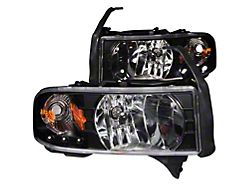 Crystal Headlights with LED Accent; Black Housing; Clear Lens (94-01 RAM 1500, Excluding 99-01 Sport)