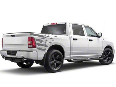 Distressed US Flag Bed Decal; Gray (02-18 RAM 1500)
