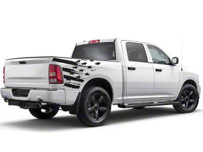 Distressed US Flag Bed Decal; Matte Black (02-18 RAM 1500)