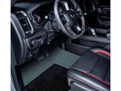 Double Layer Diamond Front and Rear Floor Mats; Base Full Gray and Top Layer Black (09-18 RAM 1500 Quad Cab w/ Front Bucket Seats)