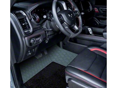 Double Layer Diamond Front and Rear Floor Mats; Base Full Gray and Top Layer Black (19-24 RAM 1500 Quad Cab w/ Front Bucket Seats & Rear Underseat Storage)