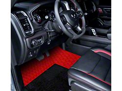 Double Layer Diamond Front and Rear Floor Mats; Base Full Red and Top Layer Black (09-18 RAM 1500 Quad Cab w/ Front Bucket Seats)