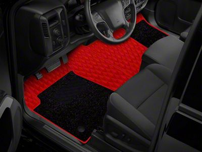 Double Layer Diamond Front and Rear Floor Mats; Base Full Red and Top Layer Black (09-18 RAM 1500 Quad Cab w/ Front Bench Seat)