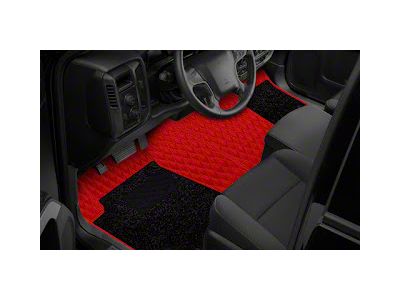 Double Layer Diamond Front and Rear Floor Mats; Base Full Red and Top Layer Black (19-24 RAM 1500 w/ Front Bench Seat)