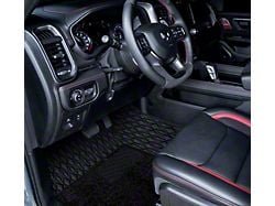 Double Layer Diamond Front and Rear Floor Mats; Base Layer Black and Top Layer Black (09-18 RAM 1500 Quad Cab w/ Front Bucket Seats)