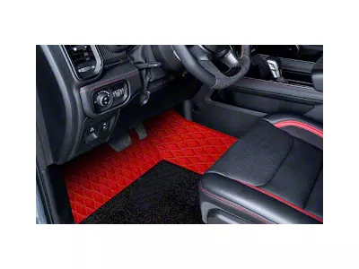 Double Layer Diamond Front and Rear Floor Mats; Base Layer Red and Top Layer Black (09-18 RAM 1500 Crew Cab w/ Front Bucket Seats)