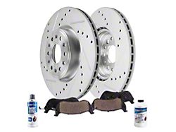 Drilled and Slotted 6-Lug Brake Rotor, Pad, Brake Fluid and Cleaner Kit; Front (19-26 RAM 1500, Excluding RHO & TRX)