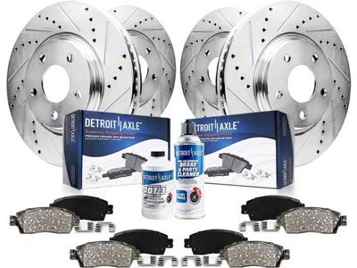 Drilled and Slotted 5-Lug Brake Rotor, Pad, Brake Fluid and Cleaner Kit; Front and Rear (06-18 RAM 1500, Excluding SRT-10 & Mega Cab)