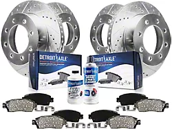 Drilled and Slotted 8-Lug Brake Rotor, Pad, Brake Fluid and Cleaner Kit; Front and Rear (06-08 RAM 1500 Mega Cab)