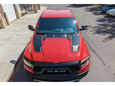 Dual Hood Stripes; Matte Black (19-25 RAM 1500 Rebel)