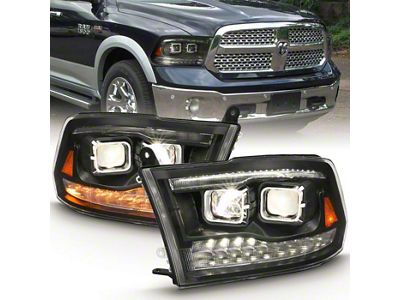Dual Switchback Projector Headlights; Black Housing; Clear Lens (09-18 RAM 1500)