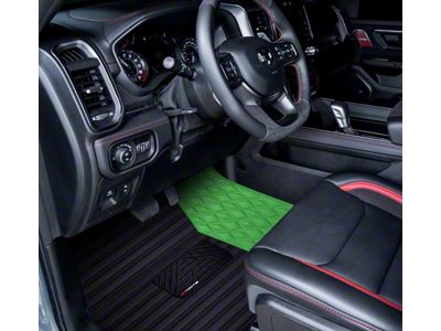 F1 Hybrid Front and Rear Floor Mats; Lime Green (19-24 RAM 1500 Crew Cab w/ Front Bucket Seats & Rear Underseat Storage)