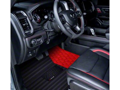 F1 Hybrid Front and Rear Floor Mats; Full Red (09-18 RAM 1500 Quad Cab w/ Front Bucket Seats)