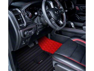 F1 Hybrid Front and Rear Floor Mats; Full Red (19-24 RAM 1500 Crew Cab w/ Front Bucket Seats & Rear Underseat Storage)