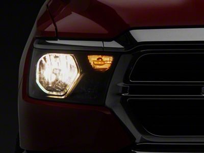 Factory Style Headlights with Amber Corners; Black Housing; Clear Lens (19-24 RAM 1500 w/ Factory Halogen Headlights)