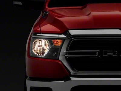 Factory Style Headlights with Amber Reflectors; Chrome Housing; Smoked Lens (19-24 RAM 1500 w/ Factory Halogen Headlights)