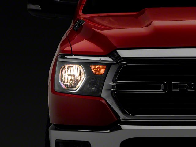 Factory Style Headlights with Amber Reflectors; Matte Black Housing; Clear Lens (19-24 RAM 1500 w/ Factory Halogen Headlights)