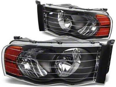 Factory Style Headlights; Black Housing; Clear Lens (02-05 RAM 1500)