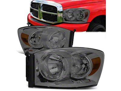 Factory Style Headlights; Chrome Housing; Smoked Lens (06-08 RAM 1500)