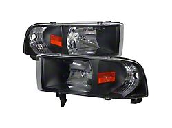 Factory Style Headlights; Matte Black Housing; Clear Lens (94-01 RAM 1500, Excluding Sport)