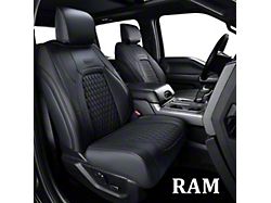 Faux Leather Custom Front and Rear Seat Covers; Black (09-18 RAM 1500 Crew Cab w/ Front Bucket Seats & Split Curved Rear Seat)
